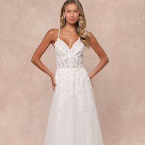 Lulus Glorious Luxury White Sheer Tulle Embroidered Beaded Maxi Dress - Size S